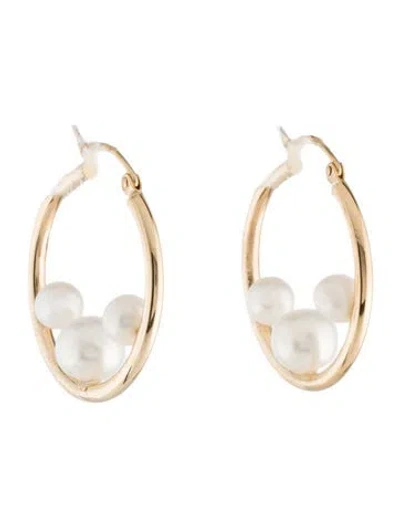 Pre-owned Earrings 14k Pearl Hoop  In Multi