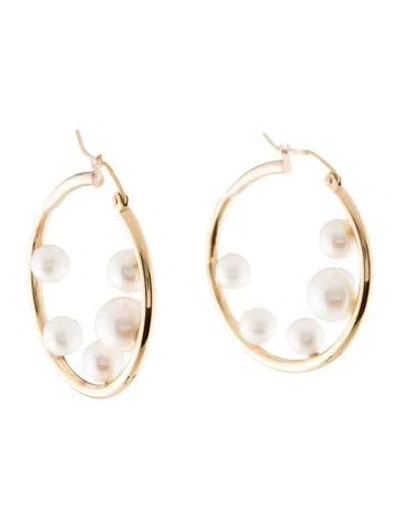 Pre-owned Earrings 14k Pearl Hoop  In Multi