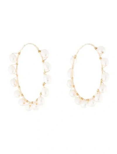 Pre-owned Earrings 14k Pearl Hoop  In Multi