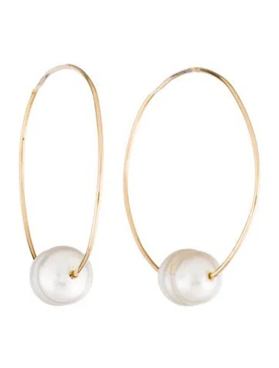 Pre-owned Earrings 14k Pearl Hoop  In Multi
