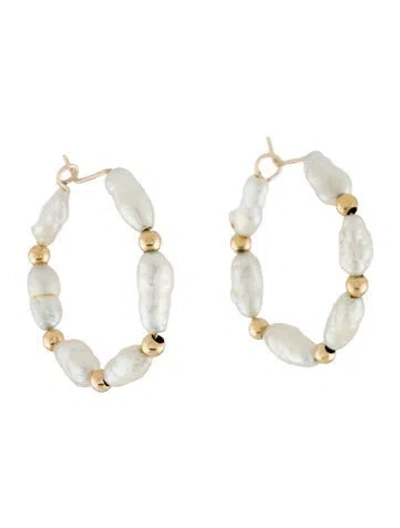 Pre-owned Earrings 14k Pearl Hoop  In Multi