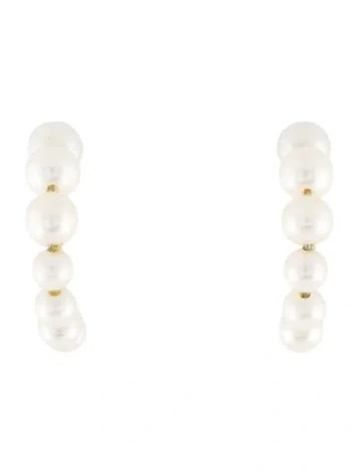 Pre-owned Earrings 14k Pearl Hoop  In Multi