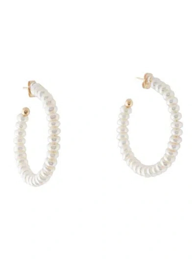 Pre-owned Earrings 14k Pearl Hoop  In Multi