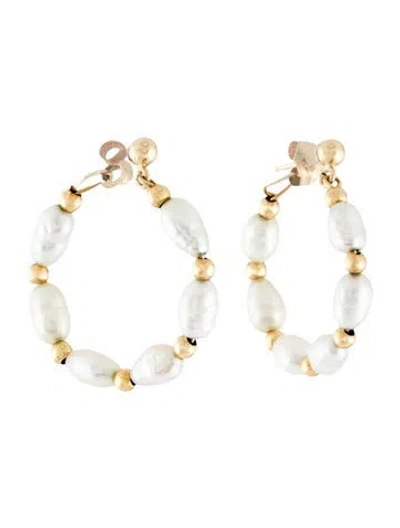 Pre-owned Earrings 14k Pearl Hoop  In Multi
