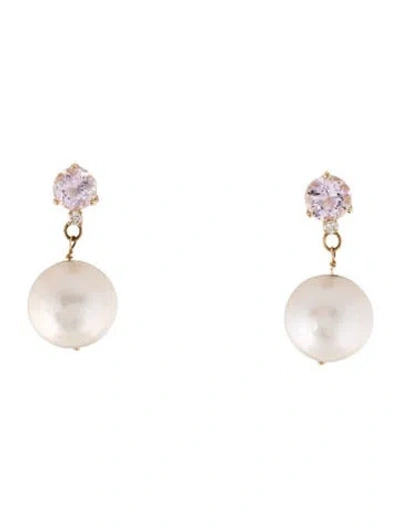 Pre-owned Earrings 14k Pearl, Kunzite & Diamond Drop  In Multi