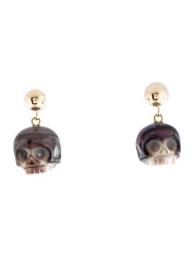 Pre-owned Earrings 14k Pearl Skull Drop  In Multi