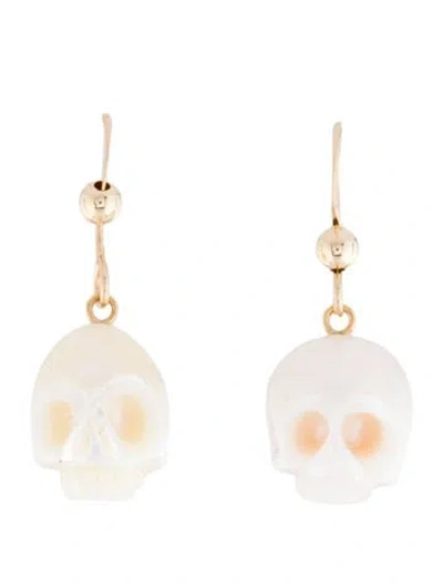 Pre-owned Earrings 14k Pearl Skull Drop  In Multi