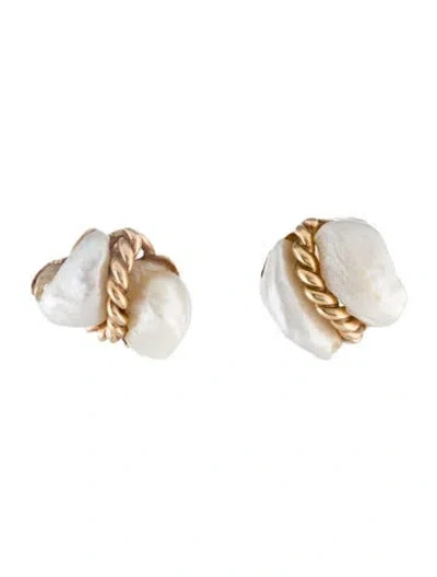 Pre-owned Earrings 14k Pearl Stud  In Multi