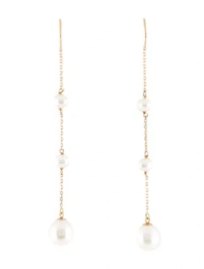 Pre-owned Earrings 14k Pearl Threader Drop  In Multi