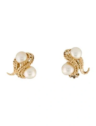 Pre-owned Earrings 14k Pearl Twisted Rope Clip-on  In Multi