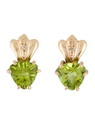 Pre-owned Earrings 14k Peridot & Diamond Heart Drop  In Multi