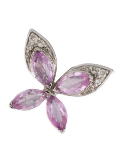 Pre-owned Earrings 14k Pink Sapphire & Diamond Butterfly Stud  In Multi
