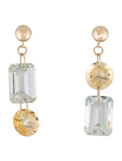 Pre-owned Earrings 14k Prasiolite & Citrine Drop  In Multi