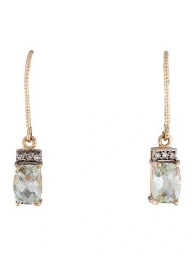 Pre-owned Earrings 14k Prasiolite & Diamond Drop  In Multi