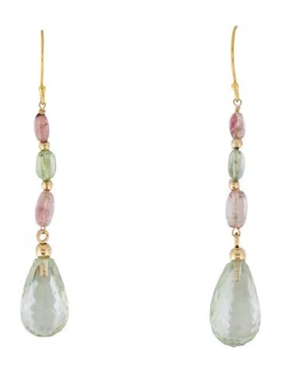 Pre-owned Earrings 14k Prasiolite & Tourmaline Drop  In Multi