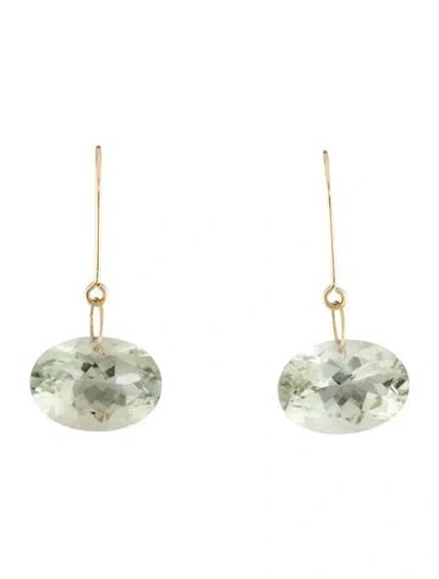 Pre-owned Earrings 14k Prasiolite Quartz Drop  In Multi