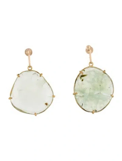 Pre-owned Earrings 14k Prehnite Organic Drop Clip-on  In Multi