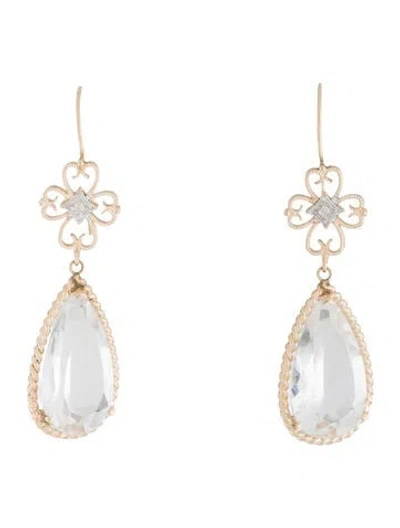 Pre-owned Earrings 14k Quartz & Diamond Filigree Drop  In Multi
