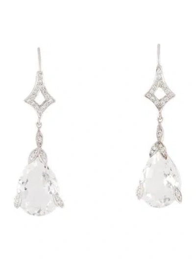 Pre-owned Earrings 14k Quartz & Diamond Tear Drop  In Multi