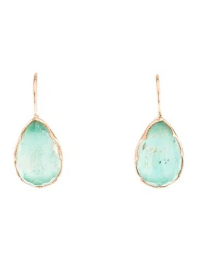 Pre-owned Earrings 14k Quartz & Turquoise Drop  In Multi
