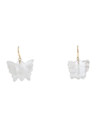 Pre-owned Earrings 14k Quartz Butterfly Drop  In Multi
