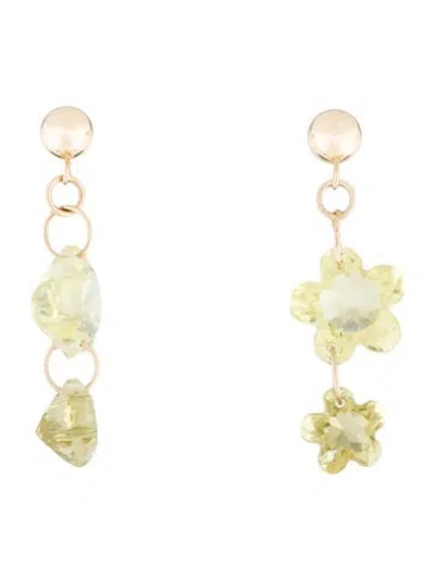 Pre-owned Earrings 14k Quartz Flower Drop  In Multi
