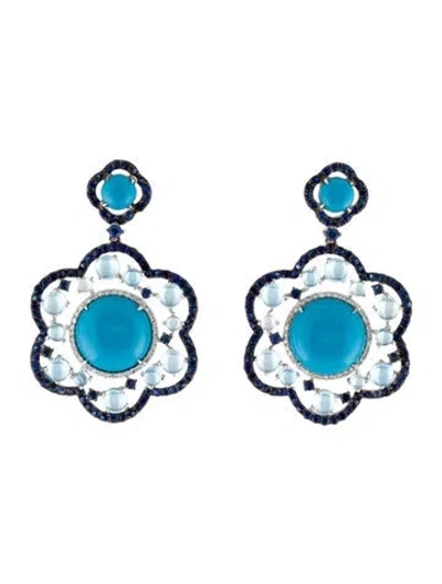 Pre-owned Earrings 14k Resin & Multistone Drop  In Blue