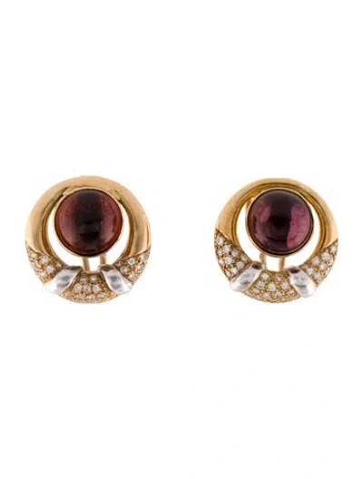 Pre-owned Earrings 14k Rhodolite & Diamond Clip-on  In Multi