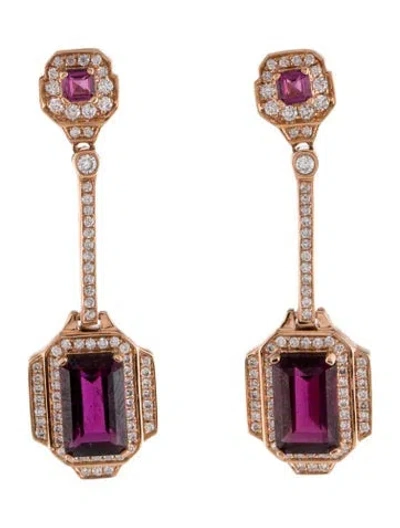 Pre-owned Earrings 14k Rhodolite & Diamond Drop  In Multi