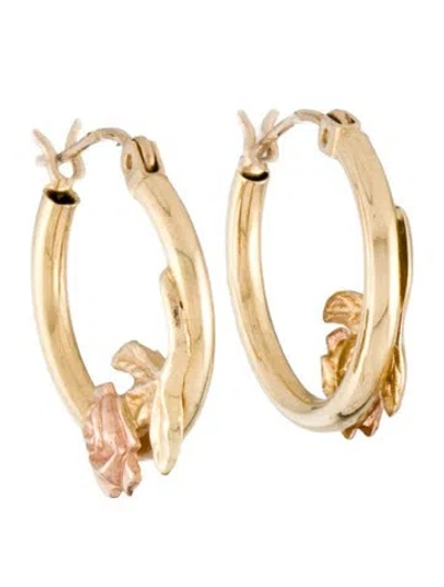 Pre-owned Earrings 14k Rose Motif Hoop  In Multi