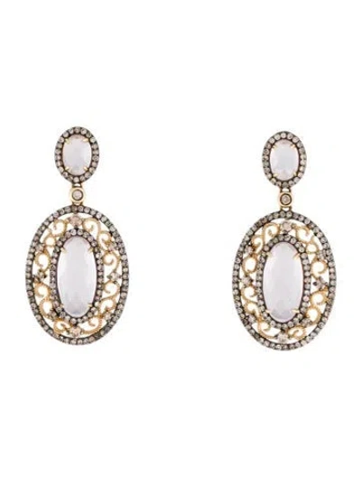 Pre-owned Earrings 14k Rose Quartz & Diamond Drop  In Multi