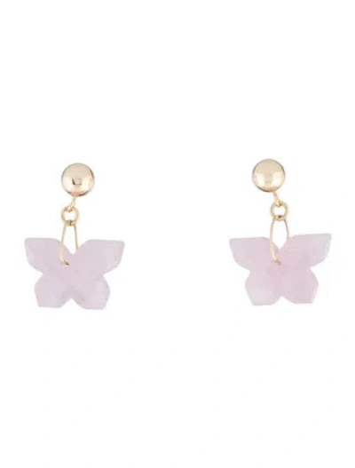 Pre-owned Earrings 14k Rose Quartz Butterfly Drop  In Multi