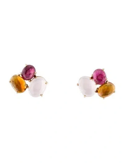 Pre-owned Earrings 14k Rose Quartz, Citrine & Tourmaline Clip On  In Multi