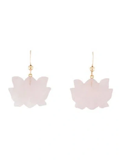 Pre-owned Earrings 14k Rose Quartz Lotus Drop  In Multi