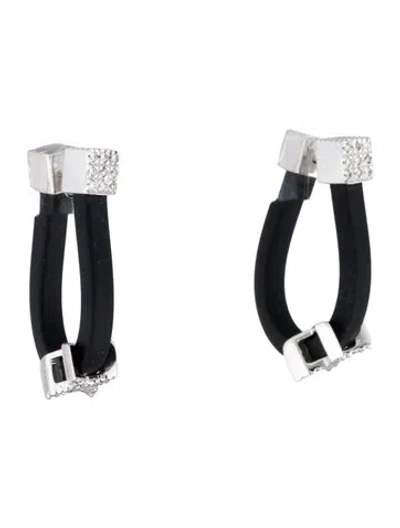 Pre-owned Earrings 14k Rubber & Diamond Hoop  In Multi
