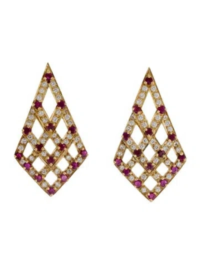 Pre-owned Earrings 14k Ruby & Diamond Drop  In Multi