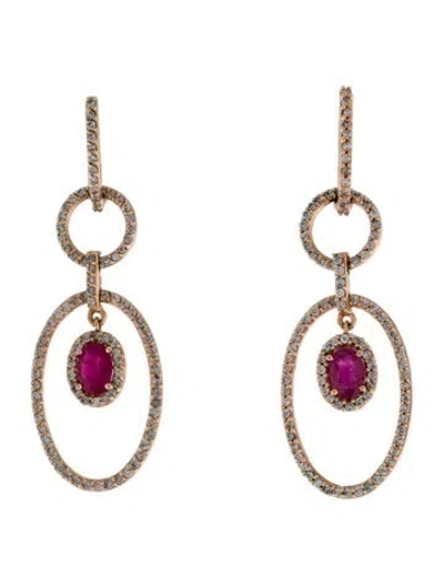 Pre-owned Earrings 14k Ruby & Diamond Drop  In Multi