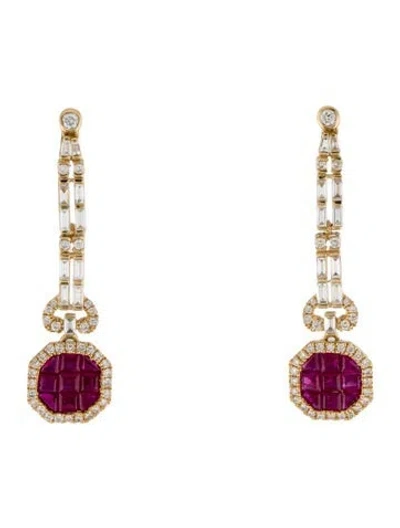 Pre-owned Earrings 14k Ruby & Diamond Drop  In Multi