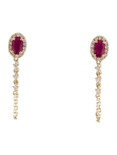 Pre-owned Earrings 14k Ruby & Diamond Drop  In Multi
