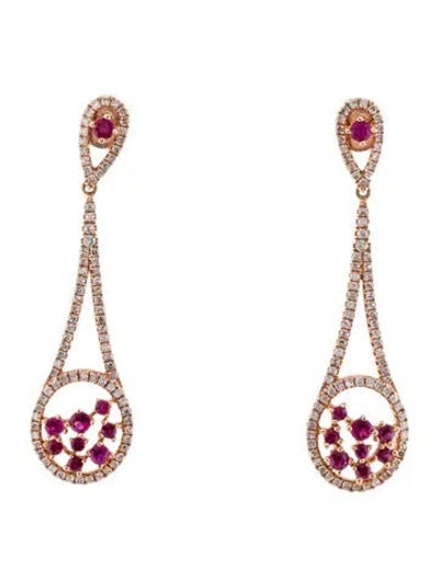 Pre-owned Earrings 14k Ruby & Diamond Drop  In Multi
