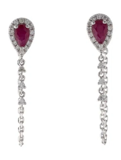 Pre-owned Earrings 14k Ruby & Diamond Drop  In Multi