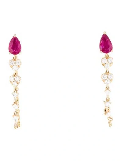 Pre-owned Earrings 14k Ruby & Diamond Drop  In Multi