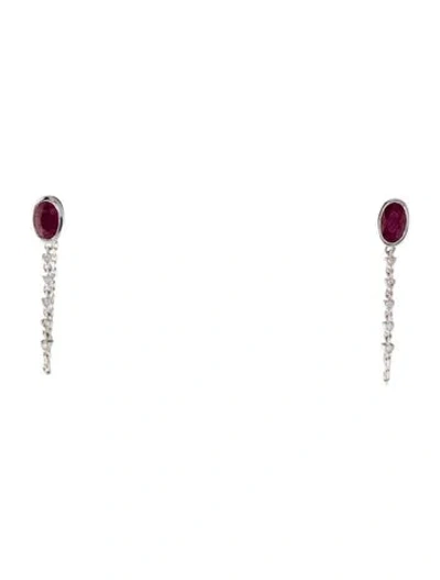 Pre-owned Earrings 14k Ruby & Diamond Drop  In Multi