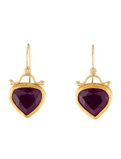 Pre-owned Earrings 14k Ruby & Diamond Drop  In Multi