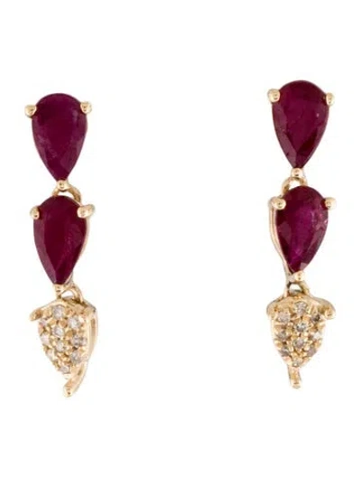 Pre-owned Earrings 14k Ruby & Diamond Drop  In Multi