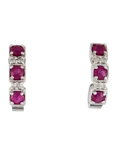 Pre-owned Earrings 14k Ruby & Diamond Drop  In Multi