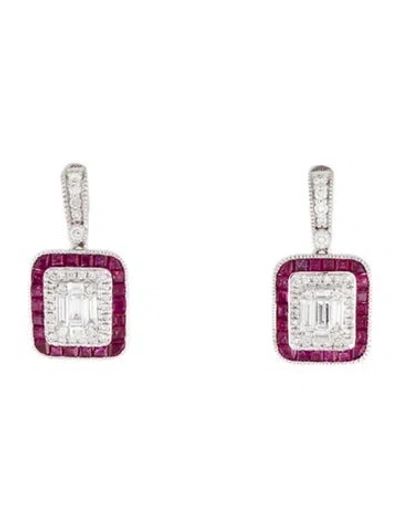 Pre-owned Earrings 14k Ruby & Diamond Drop  In Multi