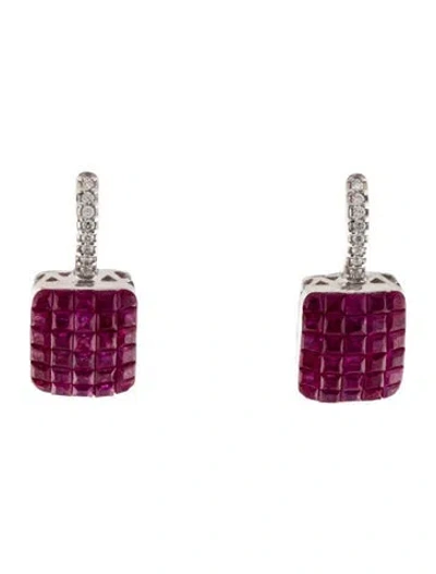 Pre-owned Earrings 14k Ruby & Diamond Drop  In Multi