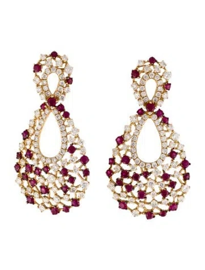 Pre-owned Earrings 14k Ruby & Diamond Drop  In Multi