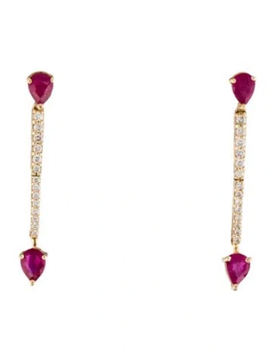 Pre-owned Earrings 14k Ruby & Diamond Drop  In Multi